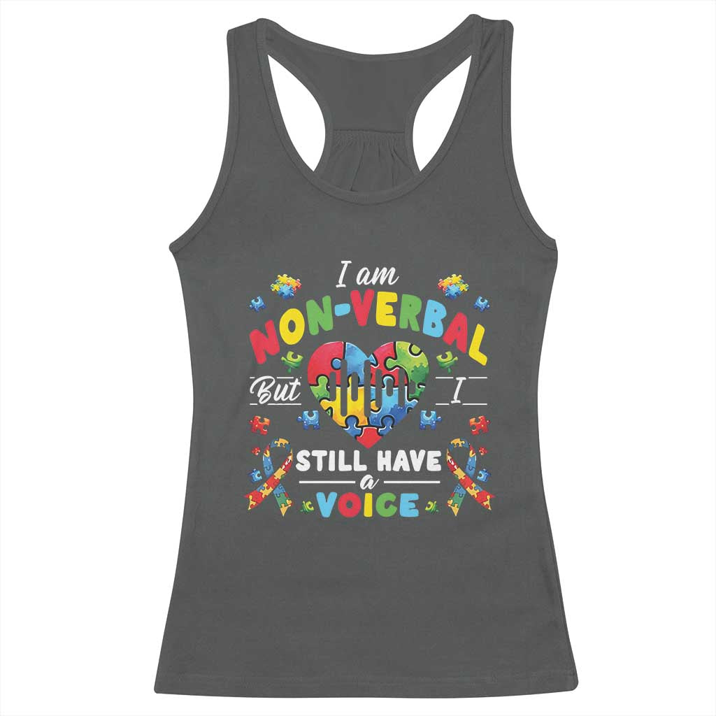 I Am Non Verbal But I Still Have A Voice Autism Awareness Racerback Tank Top Heart Puzzle