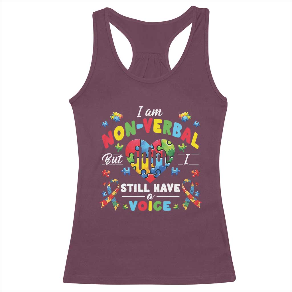 I Am Non Verbal But I Still Have A Voice Autism Awareness Racerback Tank Top Heart Puzzle
