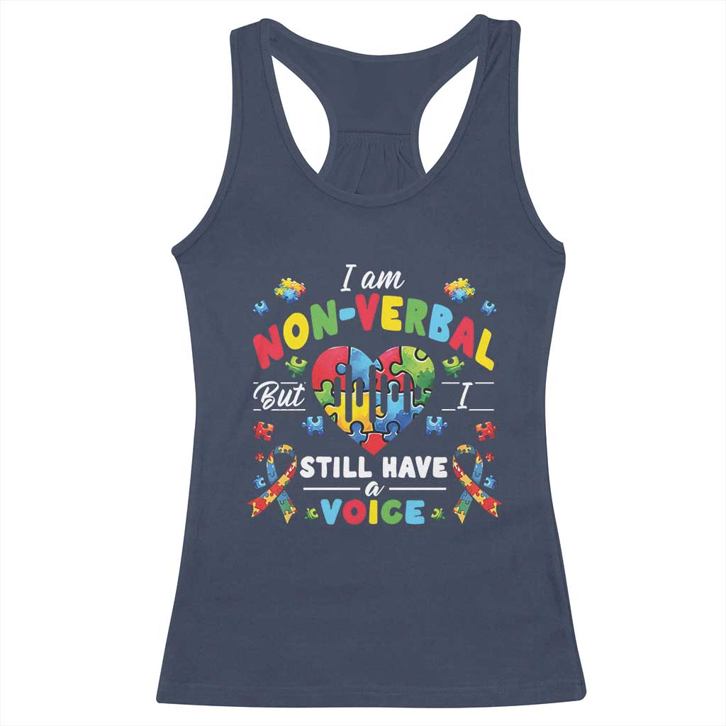 I Am Non Verbal But I Still Have A Voice Autism Awareness Racerback Tank Top Heart Puzzle