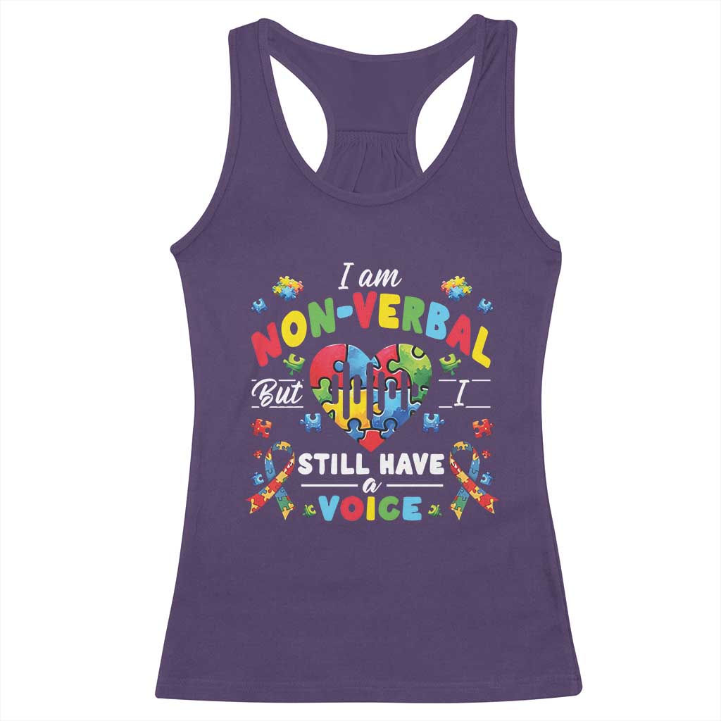 I Am Non Verbal But I Still Have A Voice Autism Awareness Racerback Tank Top Heart Puzzle