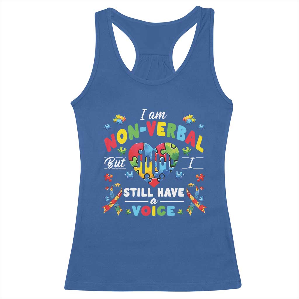 I Am Non Verbal But I Still Have A Voice Autism Awareness Racerback Tank Top Heart Puzzle