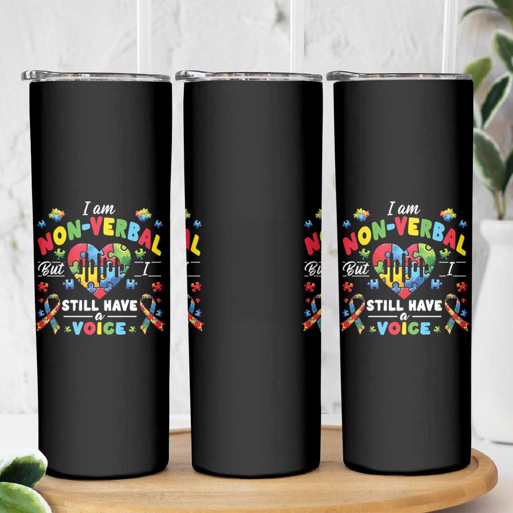 I Am Non Verbal But I Still Have A Voice Autism Awareness Skinny Tumbler Heart Puzzle