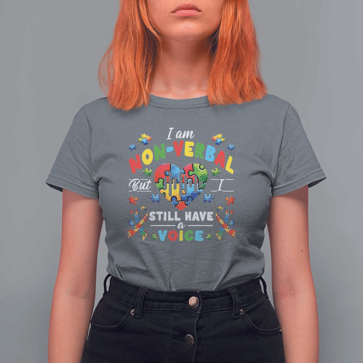 I Am Non Verbal But I Still Have A Voice Autism Awareness T Shirt For Women Heart Puzzle