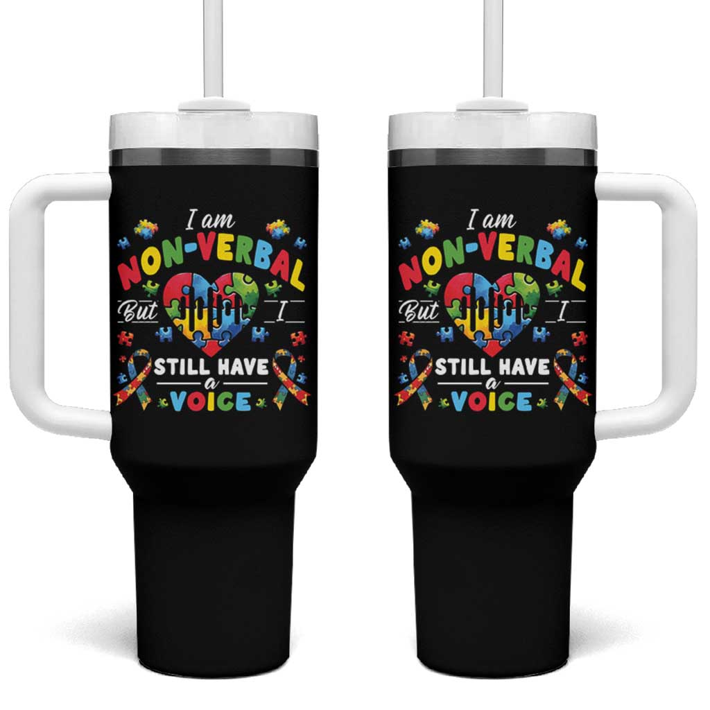 I Am Non Verbal But I Still Have A Voice Autism Awareness Tumbler With Handle Heart Puzzle