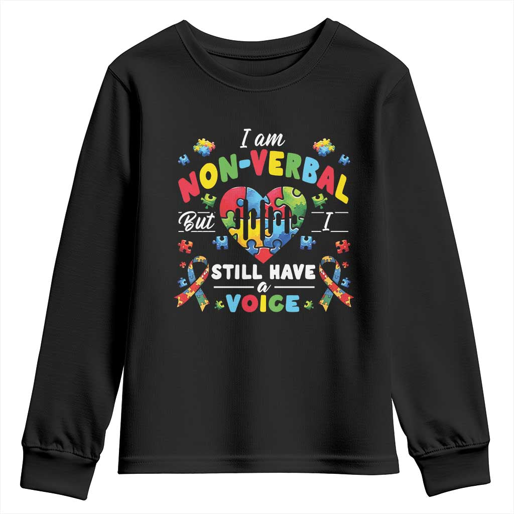 I Am Non Verbal But I Still Have A Voice Autism Awareness Youth Sweatshirt Heart Puzzle
