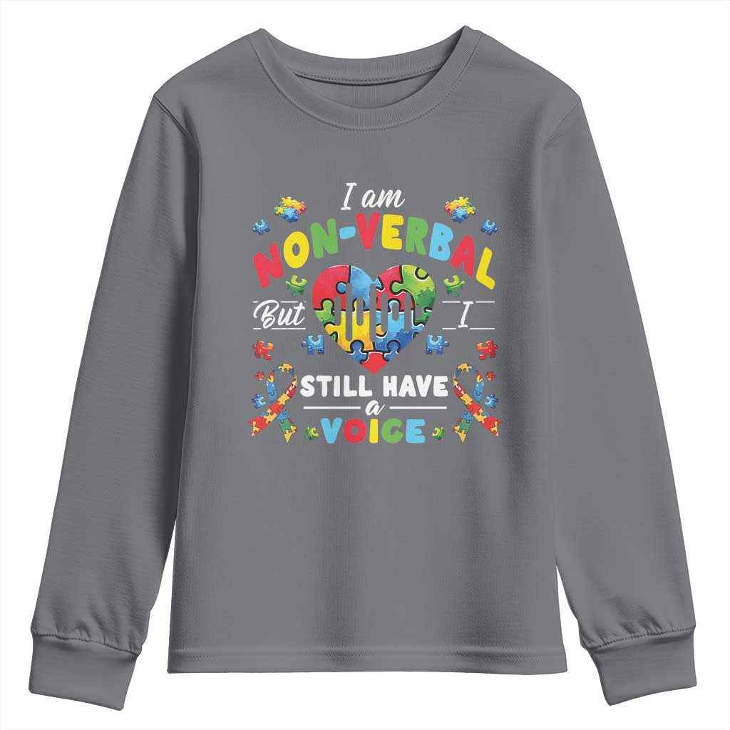 I Am Non Verbal But I Still Have A Voice Autism Awareness Youth Sweatshirt Heart Puzzle