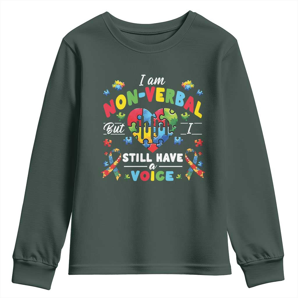 I Am Non Verbal But I Still Have A Voice Autism Awareness Youth Sweatshirt Heart Puzzle