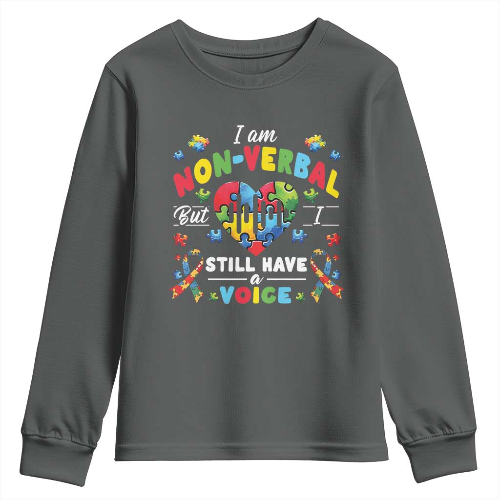 I Am Non Verbal But I Still Have A Voice Autism Awareness Youth Sweatshirt Heart Puzzle