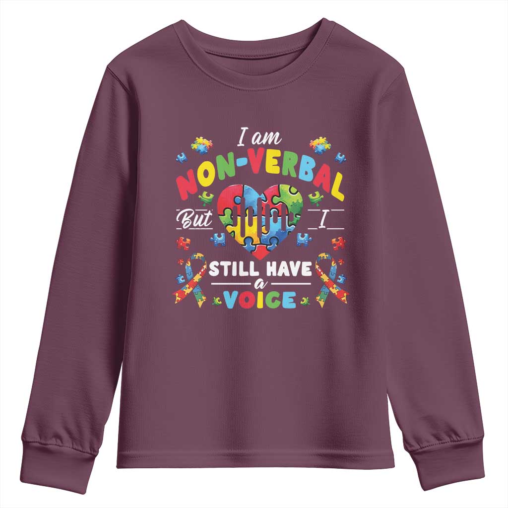 I Am Non Verbal But I Still Have A Voice Autism Awareness Youth Sweatshirt Heart Puzzle