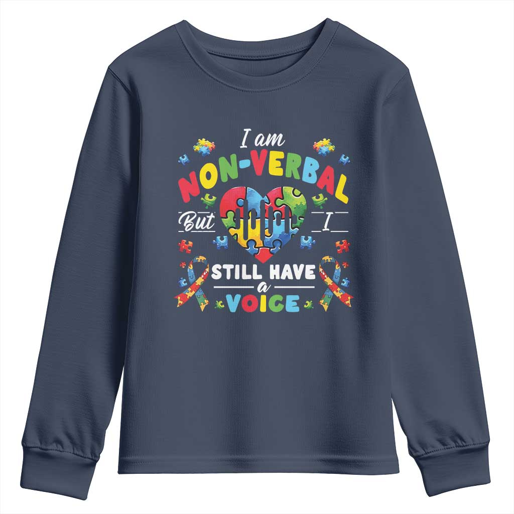 I Am Non Verbal But I Still Have A Voice Autism Awareness Youth Sweatshirt Heart Puzzle