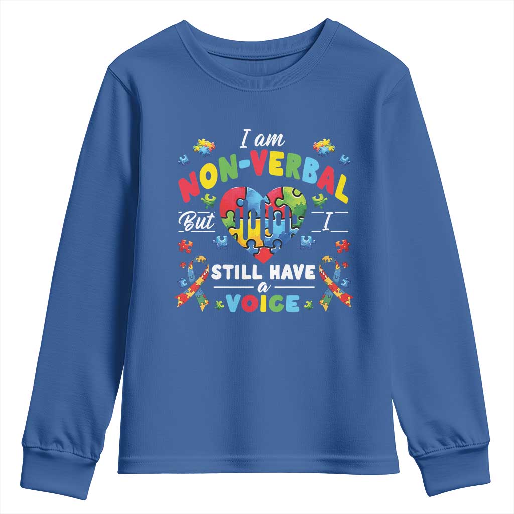 I Am Non Verbal But I Still Have A Voice Autism Awareness Youth Sweatshirt Heart Puzzle