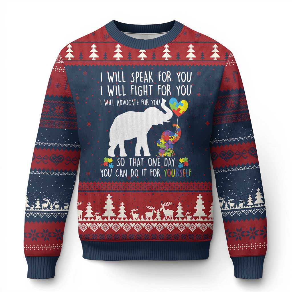 Autism Awareness Mom Ugly Christmas Sweater I Will Speak Fight Advocate For You So That You Can Do It For Yourself