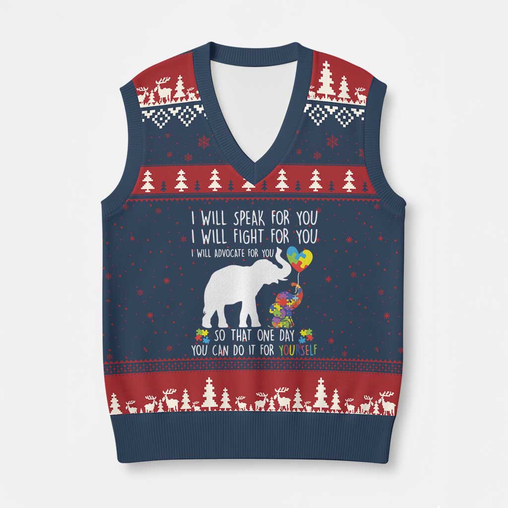 Autism Awareness Mom V-Neck Knit Sweater Vest I Will Speak Fight Advocate For You So That You Can Do It For Yourself