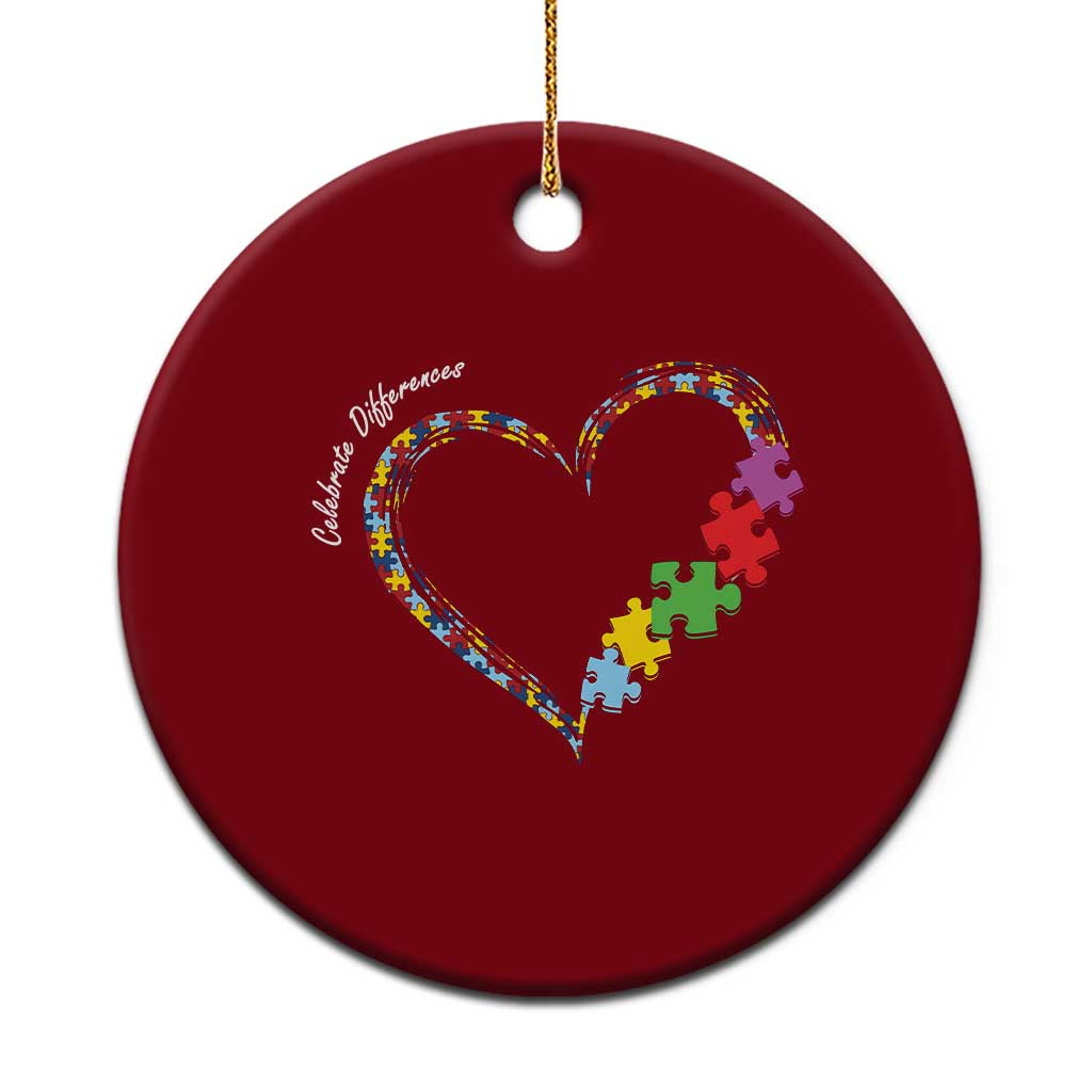Autism Awareness Celebrate Differences Ceramic Ornament Love Heart Puzzle Pieces