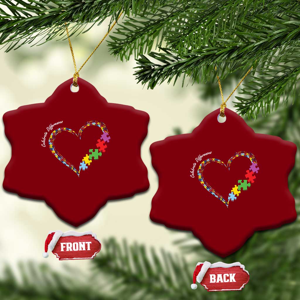 Autism Awareness Celebrate Differences Ceramic Ornament Love Heart Puzzle Pieces