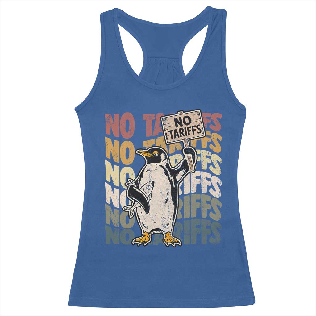 Funny Resist Penguins Racerback Tank Top No Tariffs On Penguin