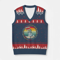 Funny Hands Off V-Neck Knit Sweater Vest Resist Vintage Statue Of Liberty - Wonder Print Shop