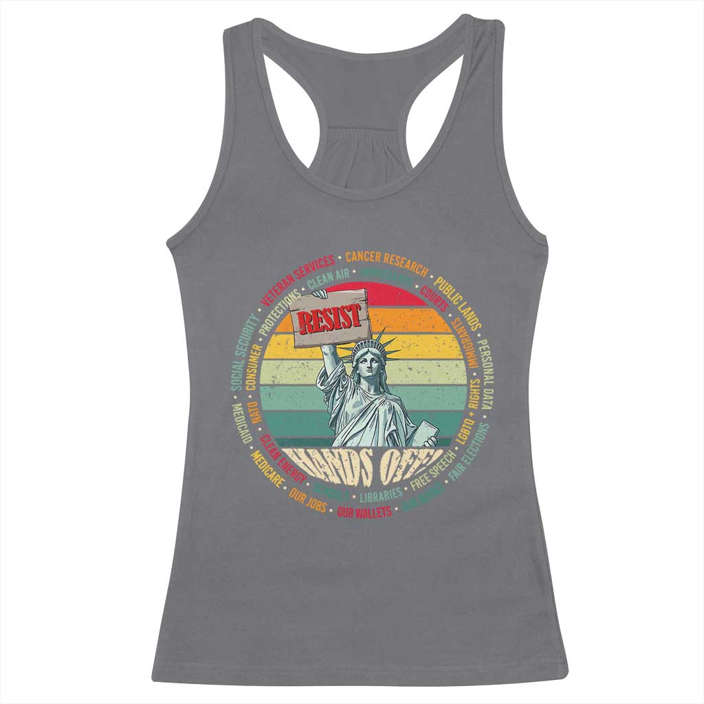 Funny Hands Off Racerback Tank Top Resist Vintage Statue Of Liberty