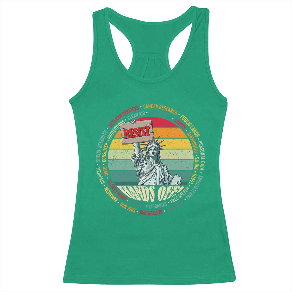Funny Hands Off Racerback Tank Top Resist Vintage Statue Of Liberty