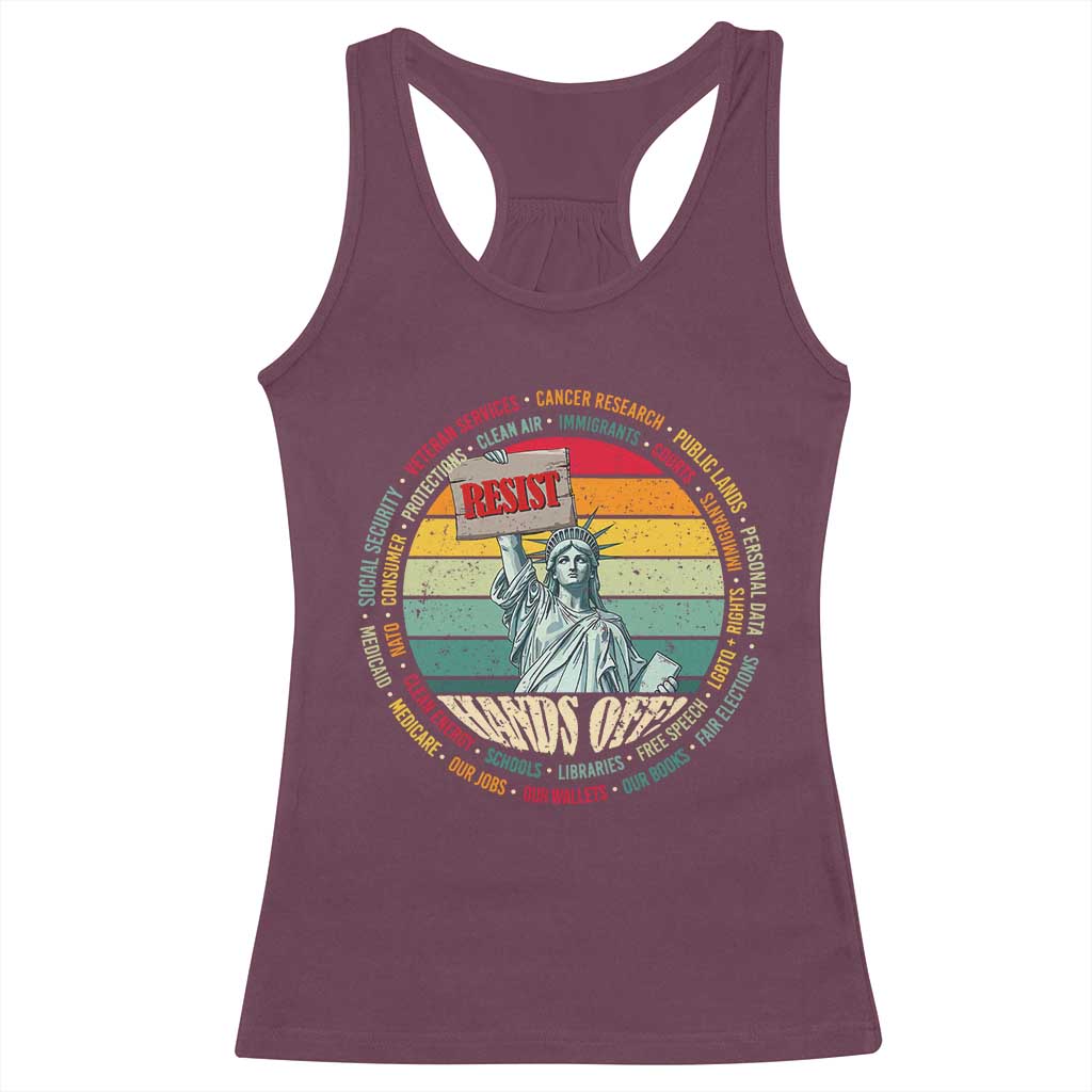 Funny Hands Off Racerback Tank Top Resist Vintage Statue Of Liberty
