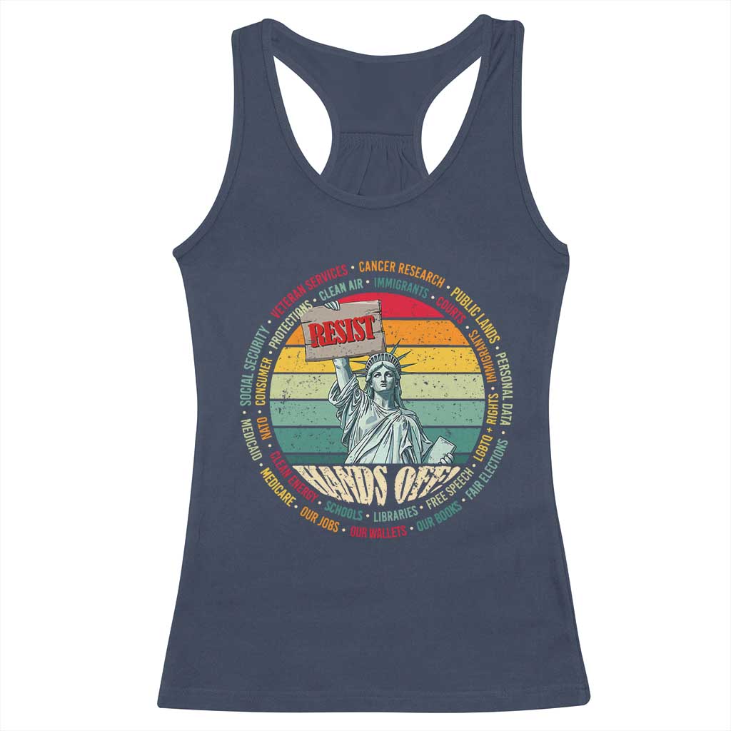 Funny Hands Off Racerback Tank Top Resist Vintage Statue Of Liberty