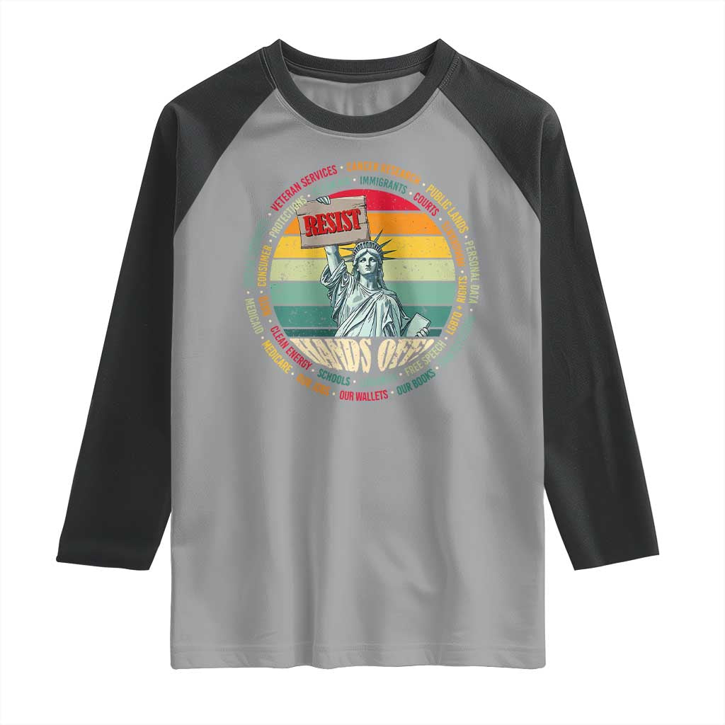 Funny Hands Off Raglan Shirt Resist Vintage Statue Of Liberty