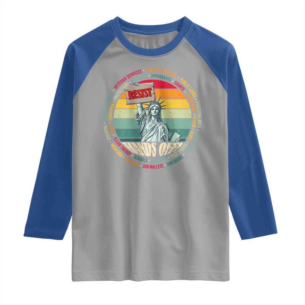Funny Hands Off Raglan Shirt Resist Vintage Statue Of Liberty