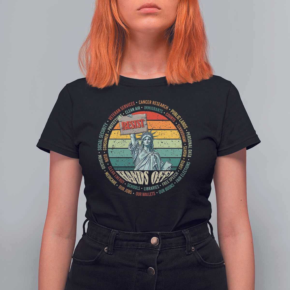 Funny Hands Off T Shirt For Women Resist Vintage Statue Of Liberty
