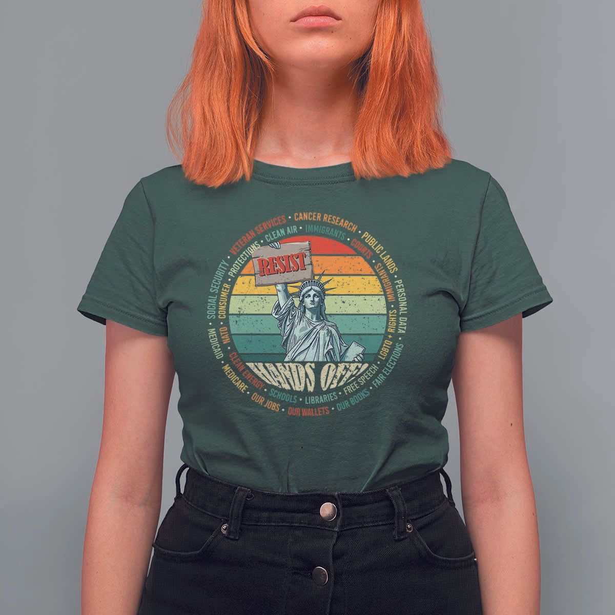 Funny Hands Off T Shirt For Women Resist Vintage Statue Of Liberty