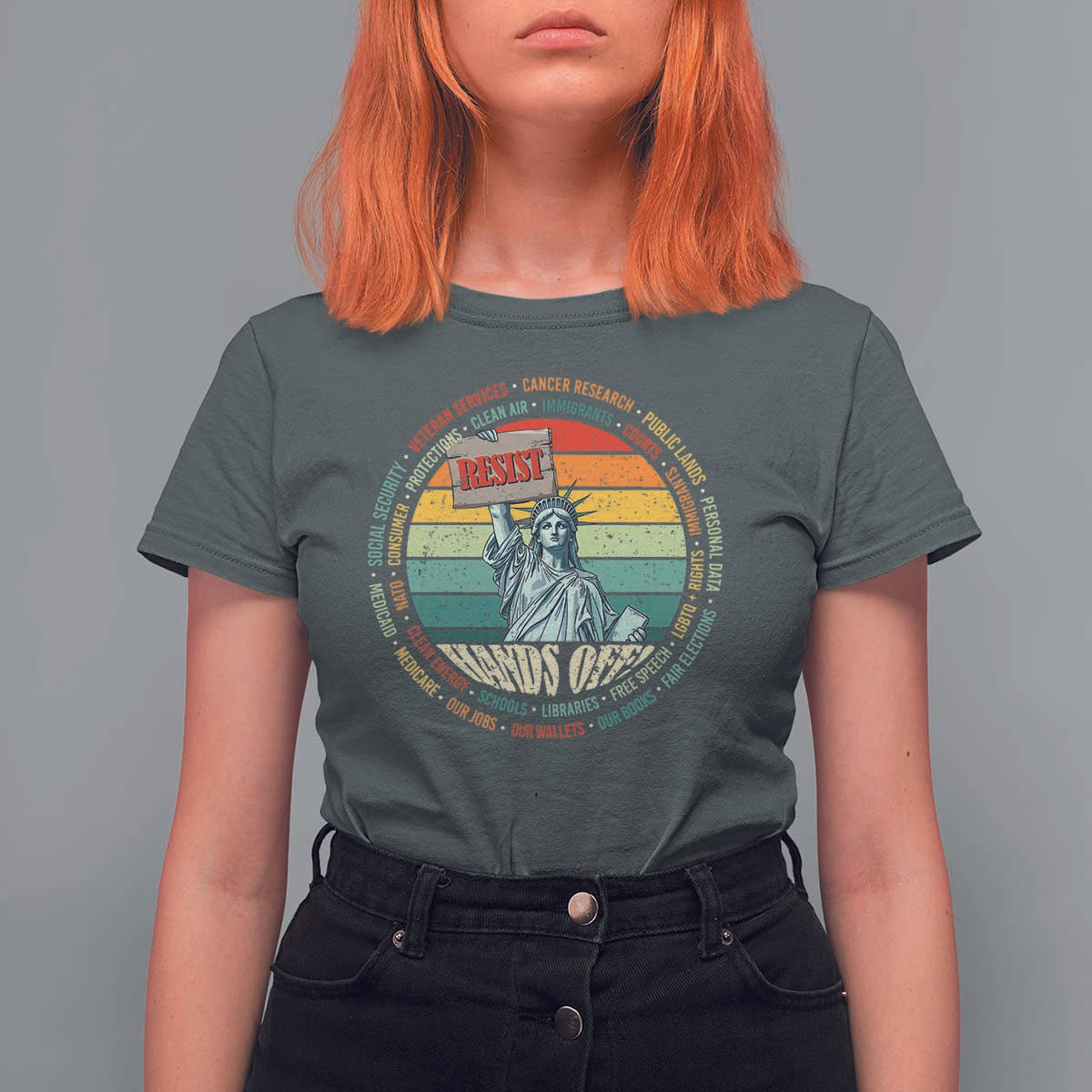 Funny Hands Off T Shirt For Women Resist Vintage Statue Of Liberty