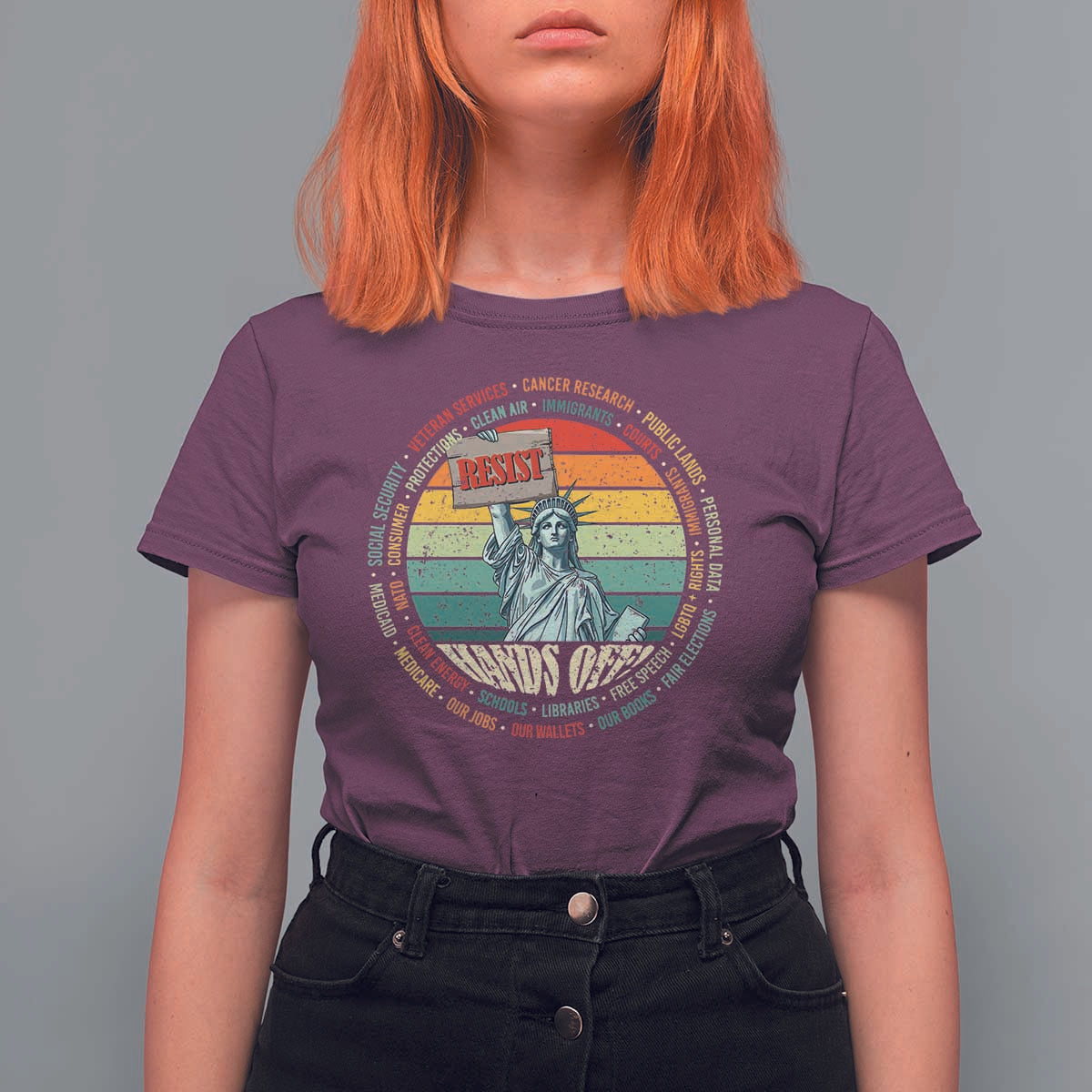 Funny Hands Off T Shirt For Women Resist Vintage Statue Of Liberty
