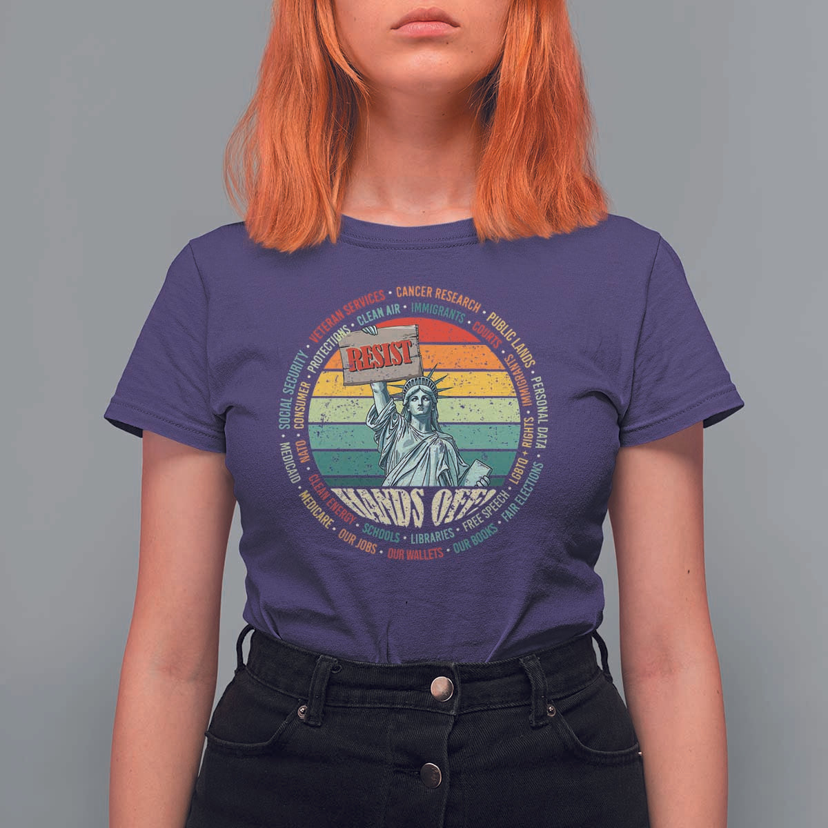 Funny Hands Off T Shirt For Women Resist Vintage Statue Of Liberty