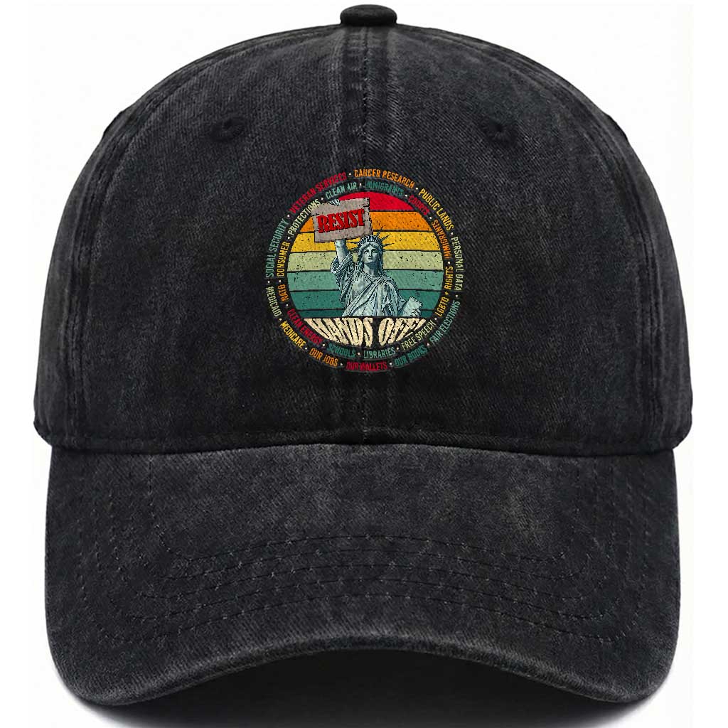 Funny Hands Off Washed Cotton Baseball Cap Resist Vintage Statue Of Liberty