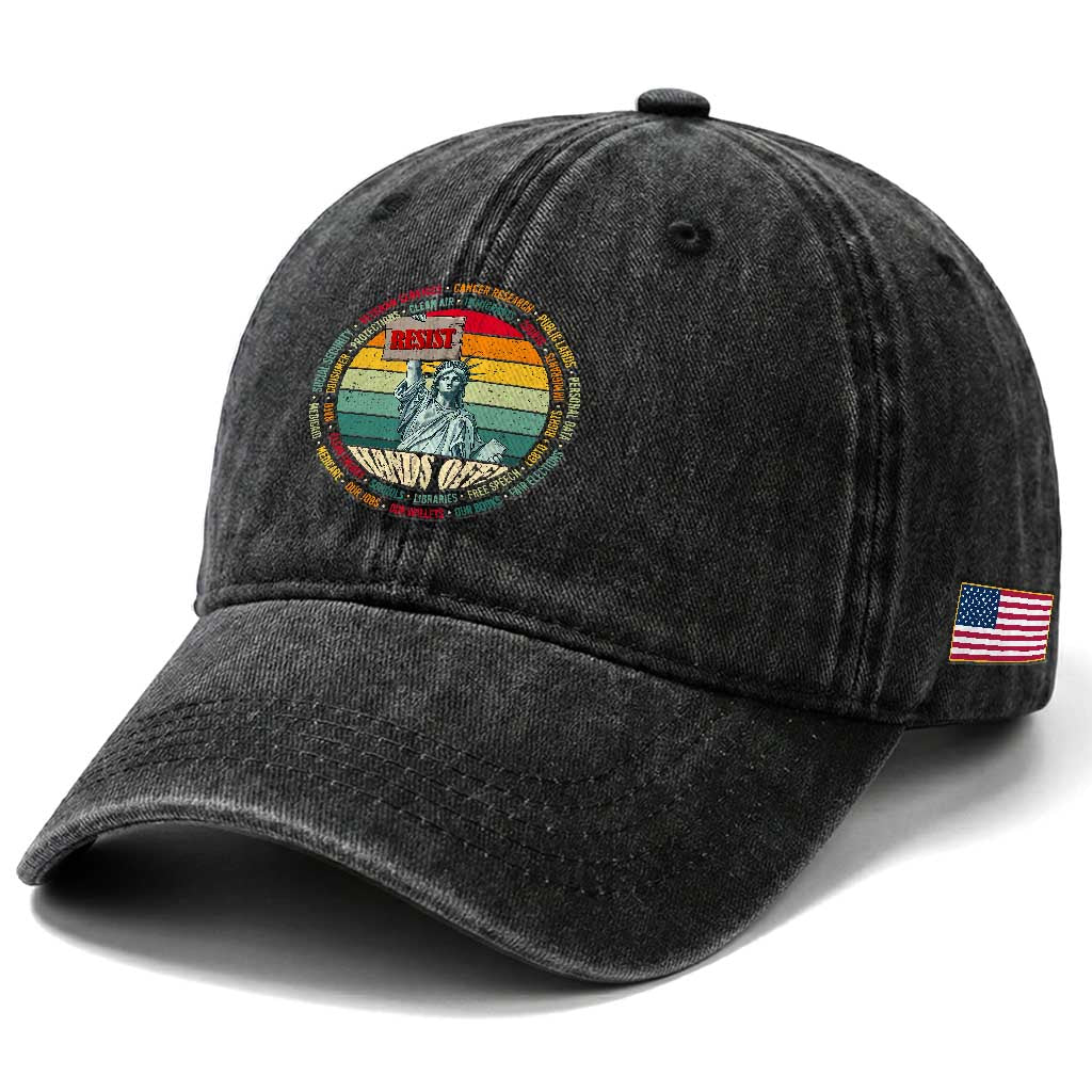 Funny Hands Off Washed Cotton Baseball Cap Resist Vintage Statue Of Liberty