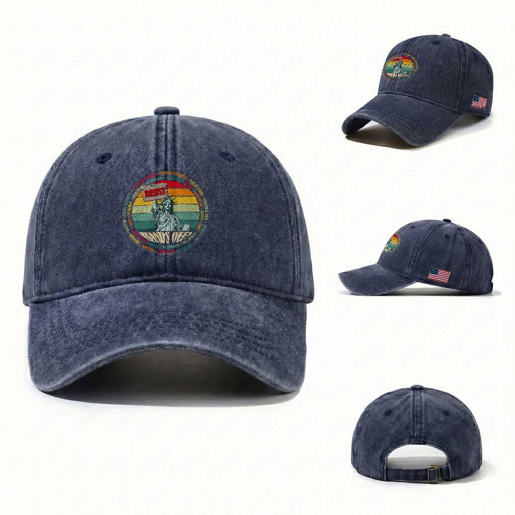 Funny Hands Off Washed Cotton Baseball Cap Resist Vintage Statue Of Liberty