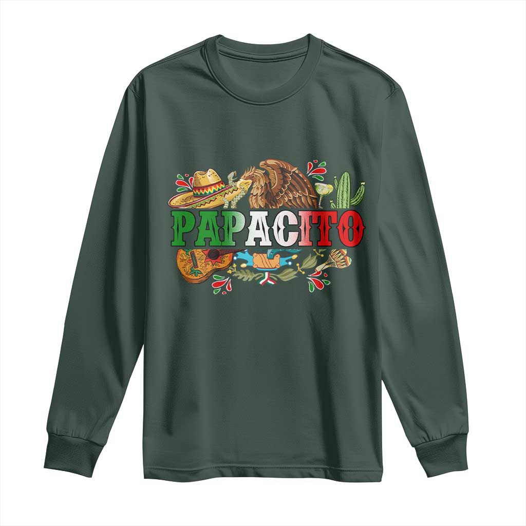 Funny Mexican Dad Papacito Long Sleeve Shirt Cinco De Mayo Golden Eagle Sombrero