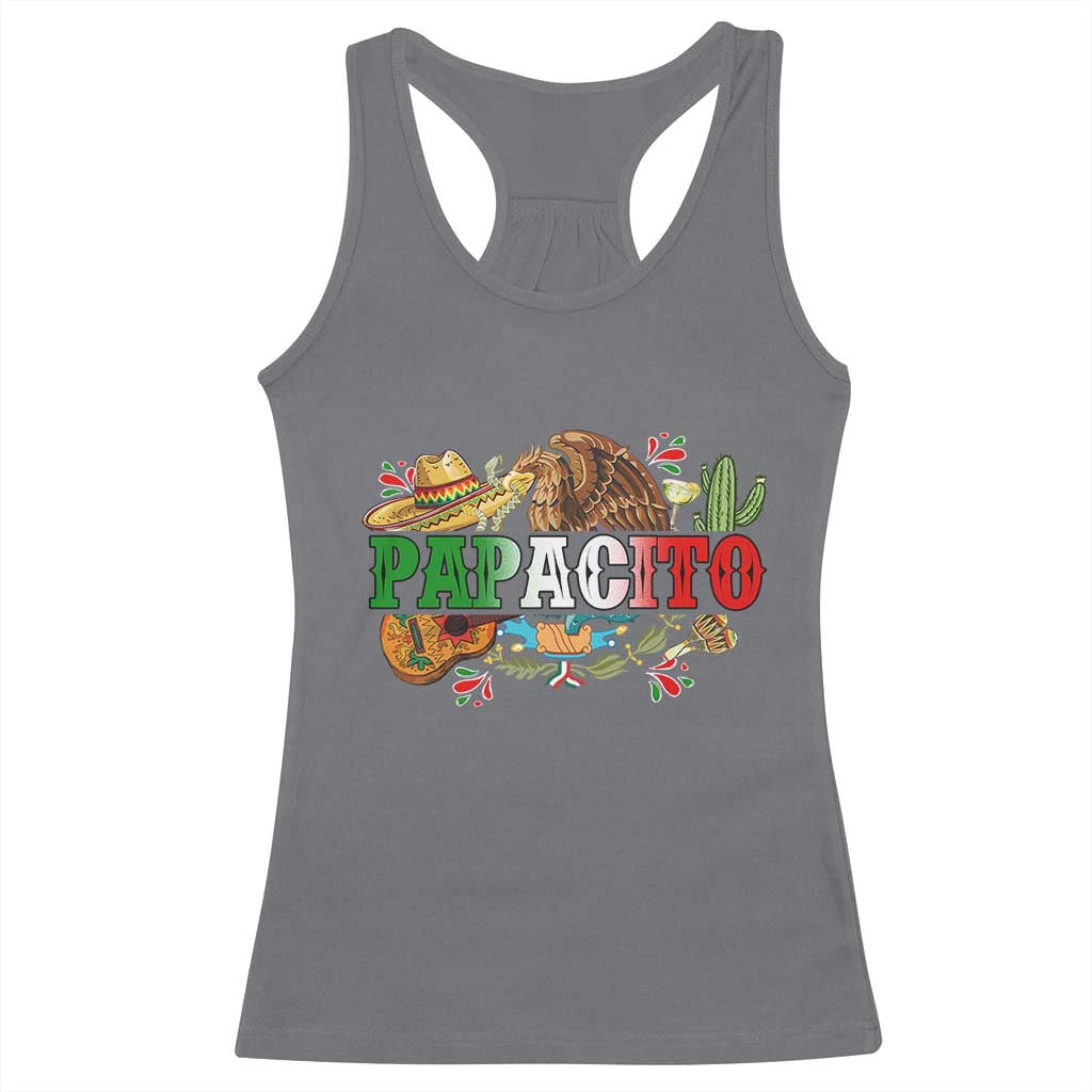 Funny Mexican Dad Papacito Racerback Tank Top Cinco De Mayo Golden Eagle Sombrero