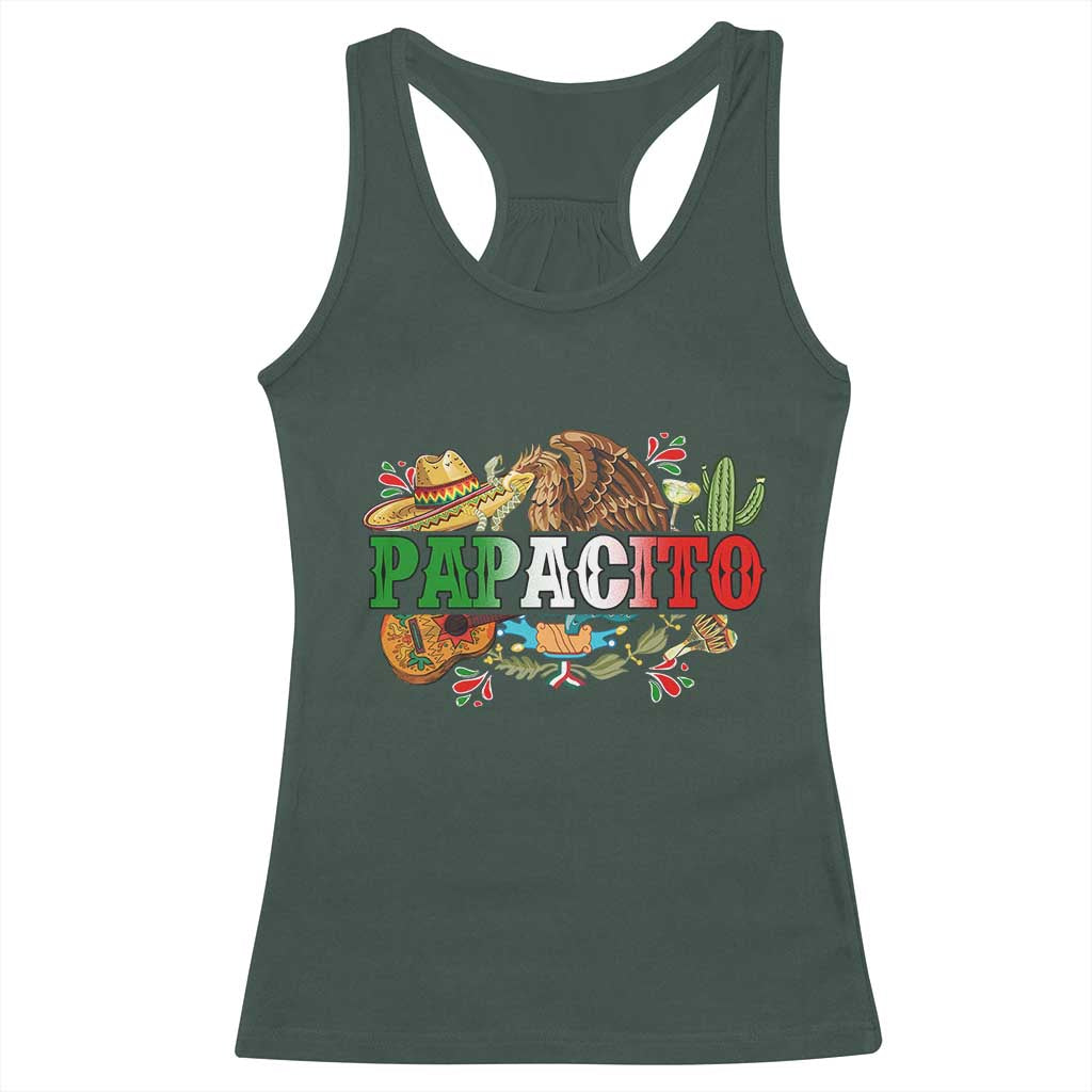 Funny Mexican Dad Papacito Racerback Tank Top Cinco De Mayo Golden Eagle Sombrero