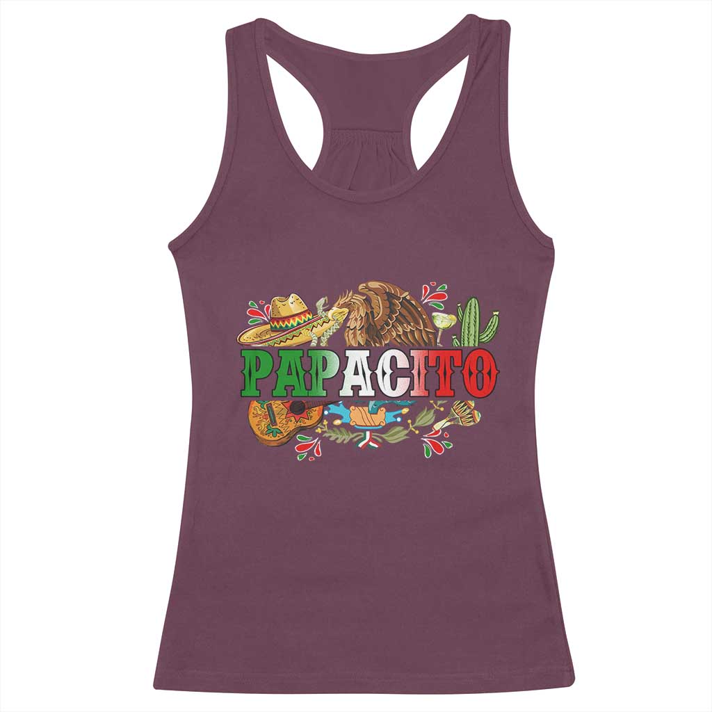 Funny Mexican Dad Papacito Racerback Tank Top Cinco De Mayo Golden Eagle Sombrero