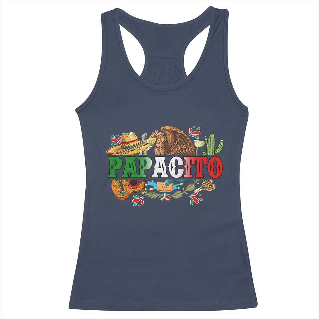 Funny Mexican Dad Papacito Racerback Tank Top Cinco De Mayo Golden Eagle Sombrero