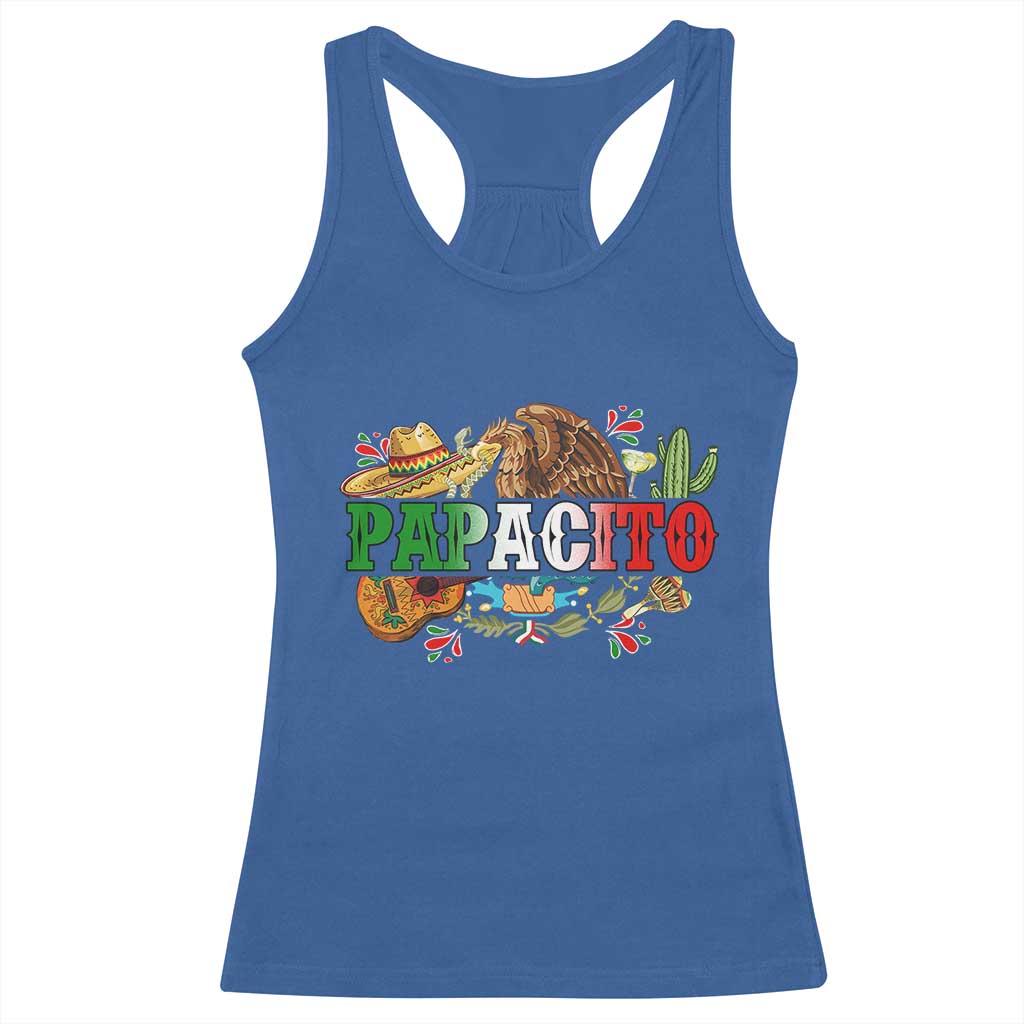 Funny Mexican Dad Papacito Racerback Tank Top Cinco De Mayo Golden Eagle Sombrero