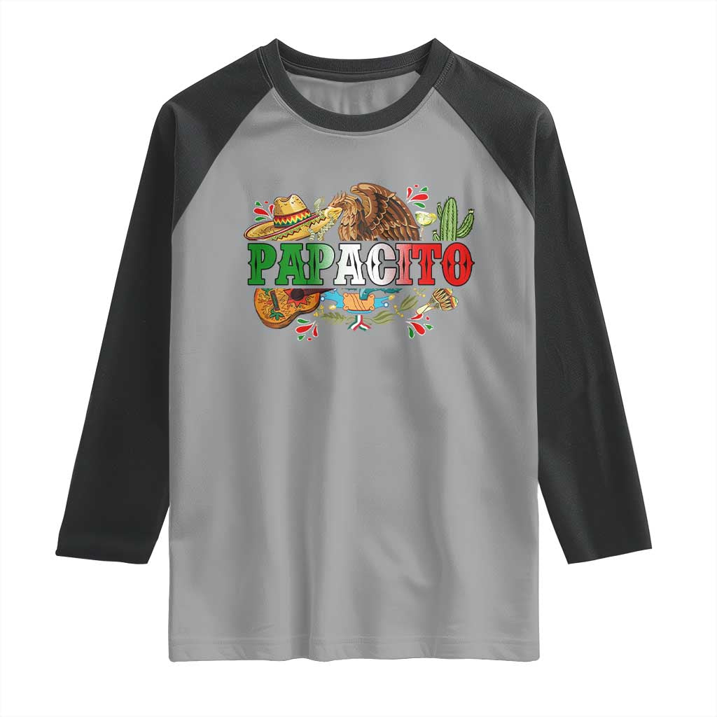 Funny Mexican Dad Papacito Raglan Shirt Cinco De Mayo Golden Eagle Sombrero