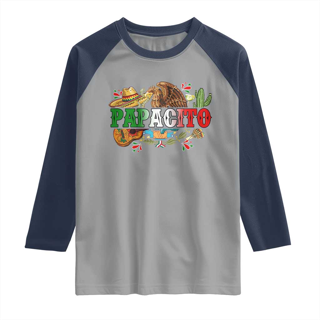 Funny Mexican Dad Papacito Raglan Shirt Cinco De Mayo Golden Eagle Sombrero