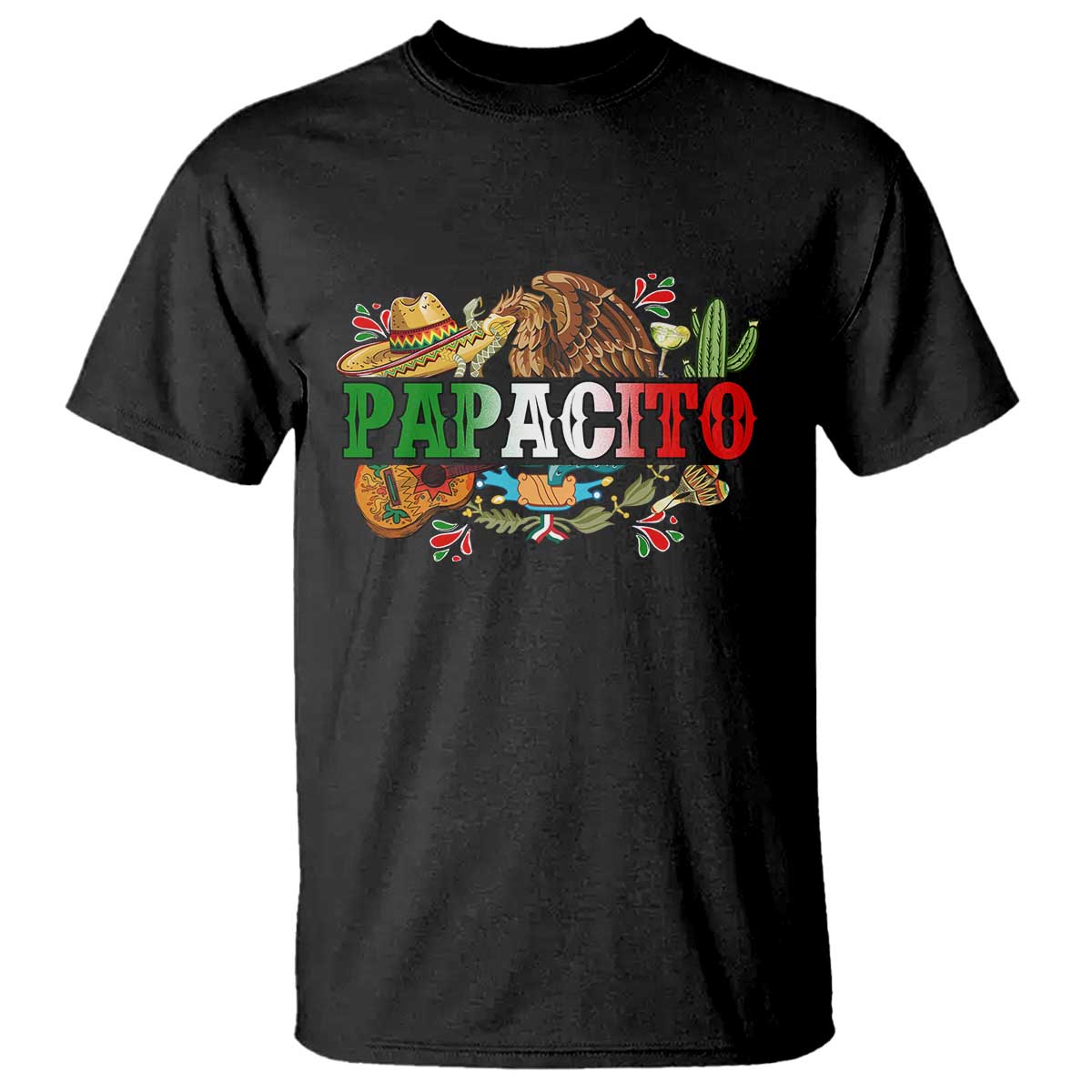 Funny Mexican Dad Papacito T Shirt Cinco De Mayo Golden Eagle Sombrero