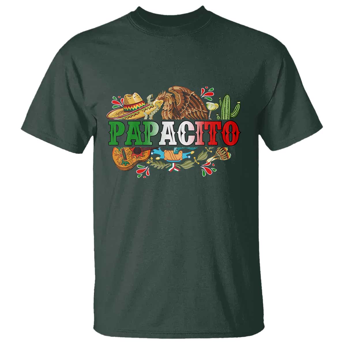Funny Mexican Dad Papacito T Shirt Cinco De Mayo Golden Eagle Sombrero