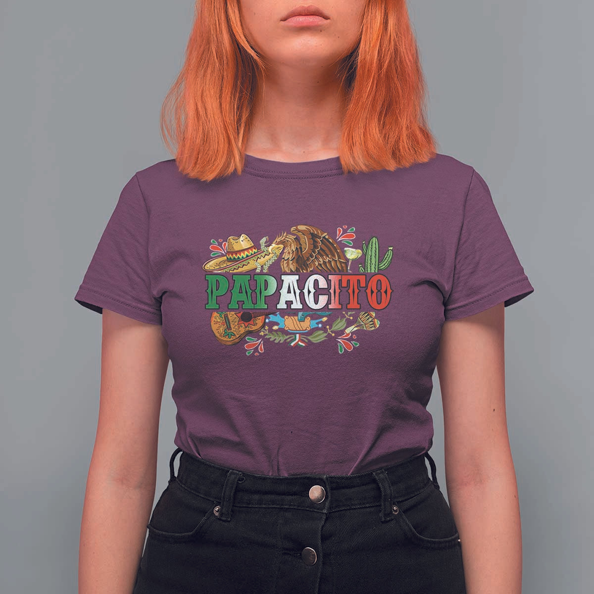 Funny Mexican Dad Papacito T Shirt For Women Cinco De Mayo Golden Eagle Sombrero