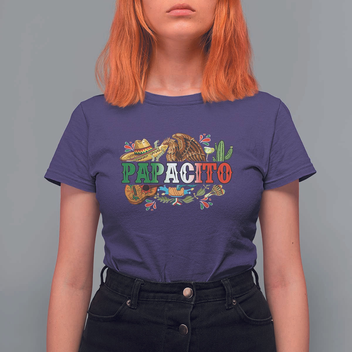 Funny Mexican Dad Papacito T Shirt For Women Cinco De Mayo Golden Eagle Sombrero