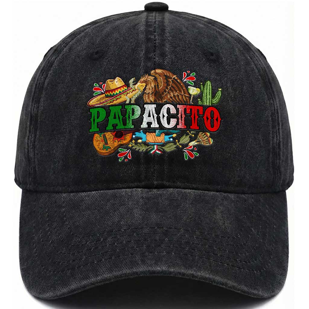 Funny Mexican Dad Papacito Washed Cotton Baseball Cap Cinco De Mayo Golden Eagle Sombrero