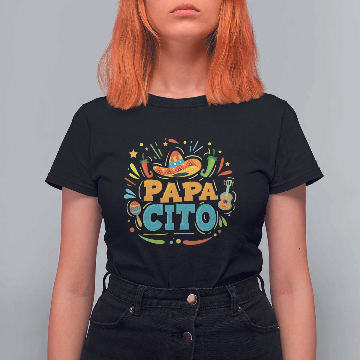 Funny Cinco De Mayo Father's Day Mexican Papacito T Shirt For Women Sombrero Hat