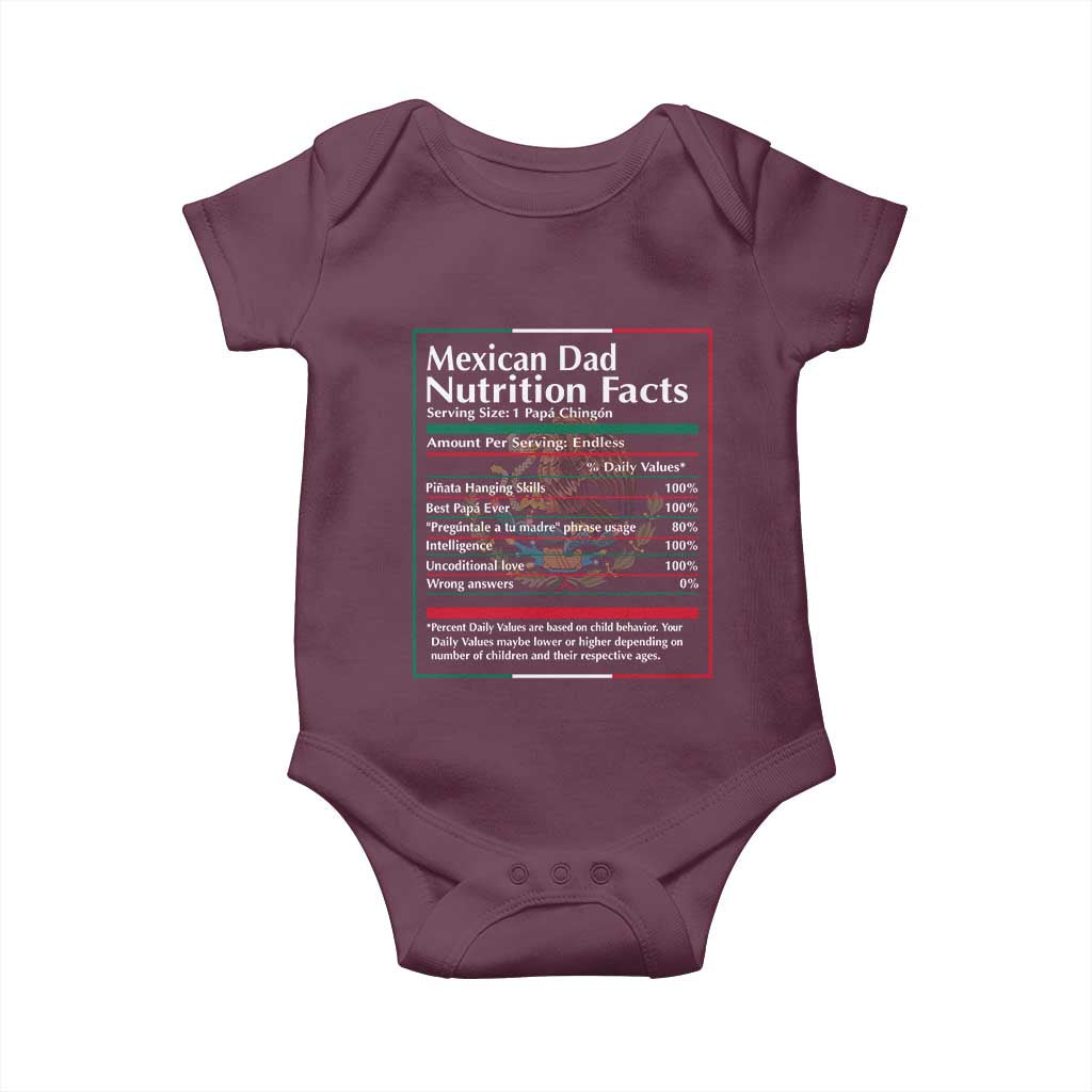 Funny Mexican Dad Baby Onesie Dad Nutrition Facts Mexico Flag Father's Day